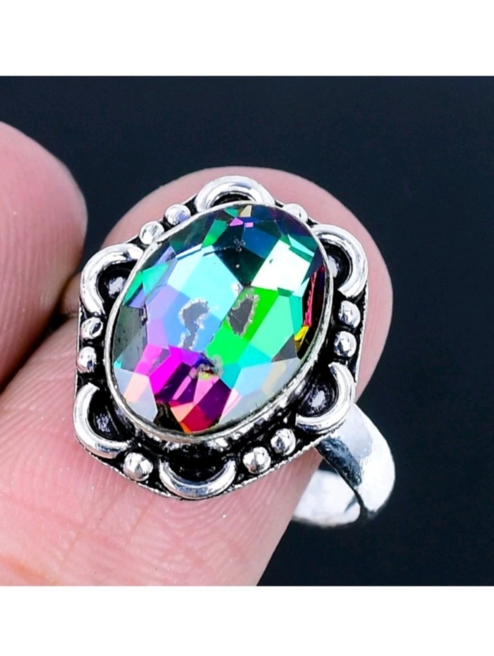Mystic Topaz Gemstone 925 Sterling Silver Handmade Ring